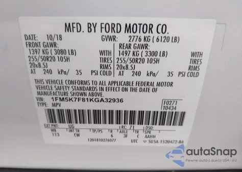 2019 Ford Explorer Limited z USA, uszkodzony, nr VIN 1FM5K7F81KGA32936